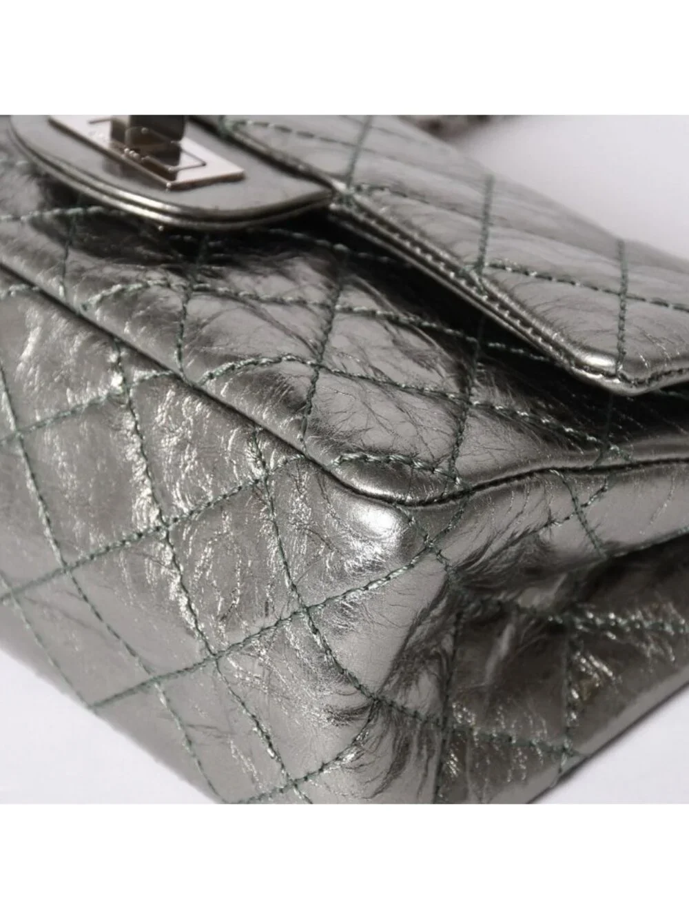 Chanel 2.55 Double Flap Chain Shoulder Bag Vintage Calfskin Metallic Green